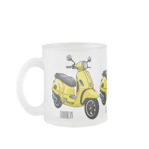 Moped motorcycle cartoon illustration frosted glass coffee mug