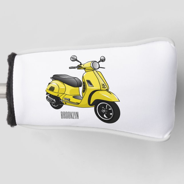 Moped motorcycle cartoon illustration golf head cover (Front)