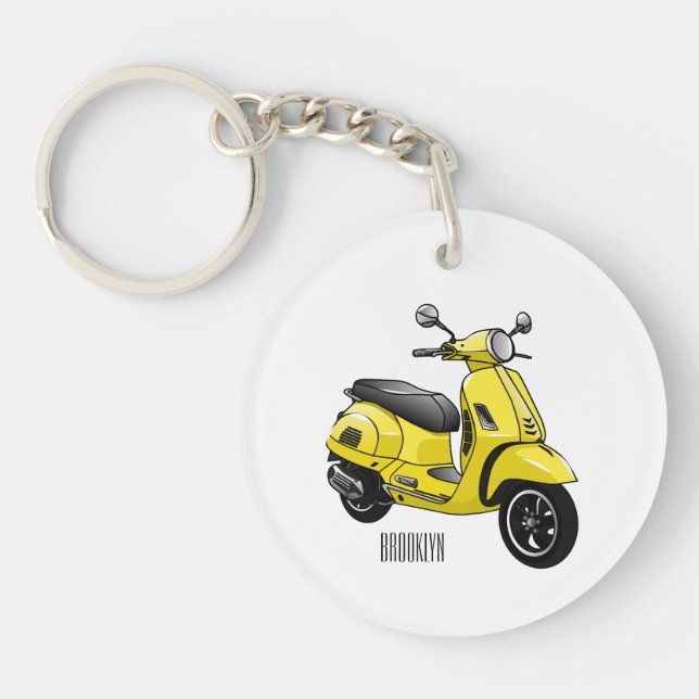 Moped motorcycle cartoon illustration keychain (Front)