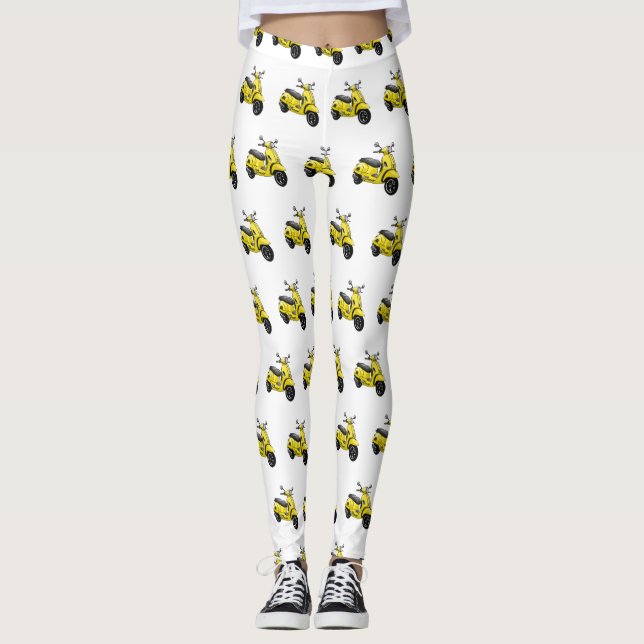 Moped motorcycle cartoon illustration leggings (Front)