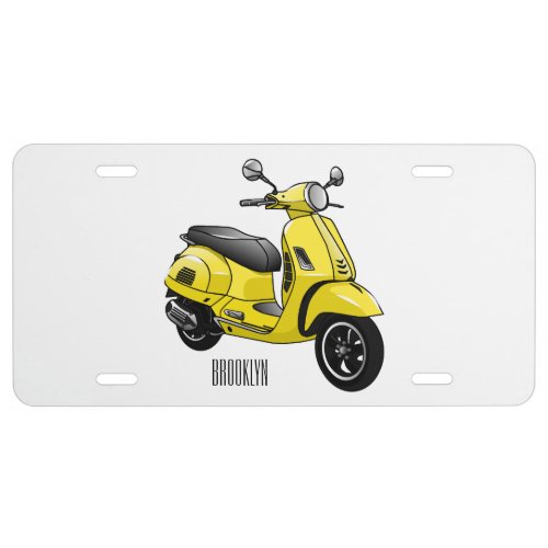 Moped motorcycle cartoon illustration license plate