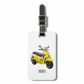 Moped motorcycle cartoon illustration luggage tag