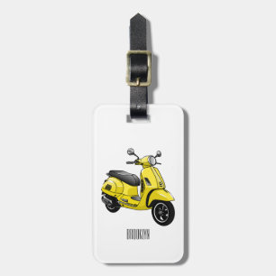 Moped motorcycle cartoon illustration luggage tag