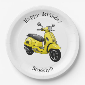Moped motorcycle cartoon illustration paper plates