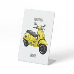 Moped motorcycle cartoon illustration pedestal sign