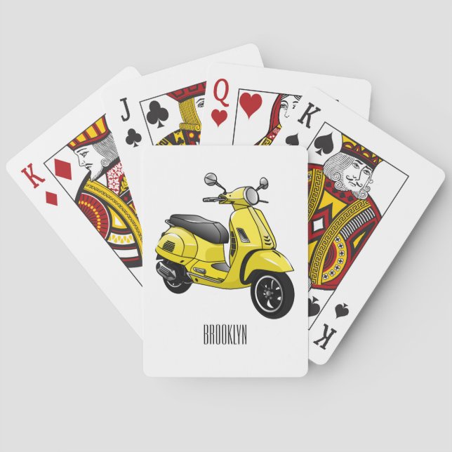 Moped motorcycle cartoon illustration poker cards (Back)