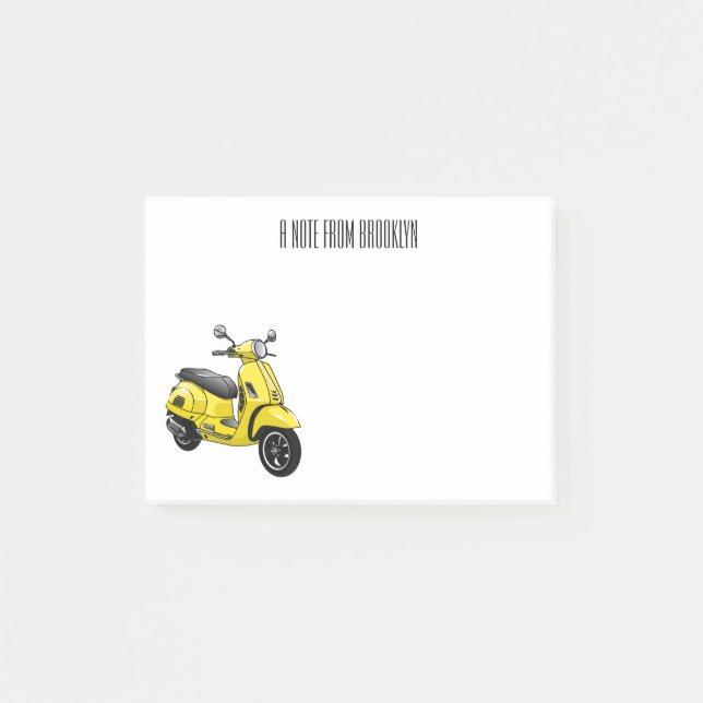 Moped motorcycle cartoon illustration post-it notes (Front)