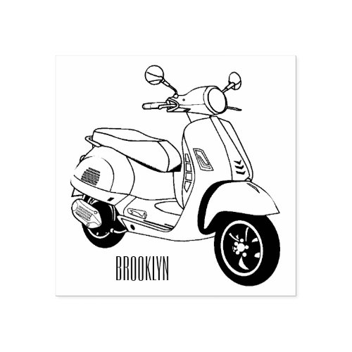 Moped motorcycle cartoon illustration rubber stamp