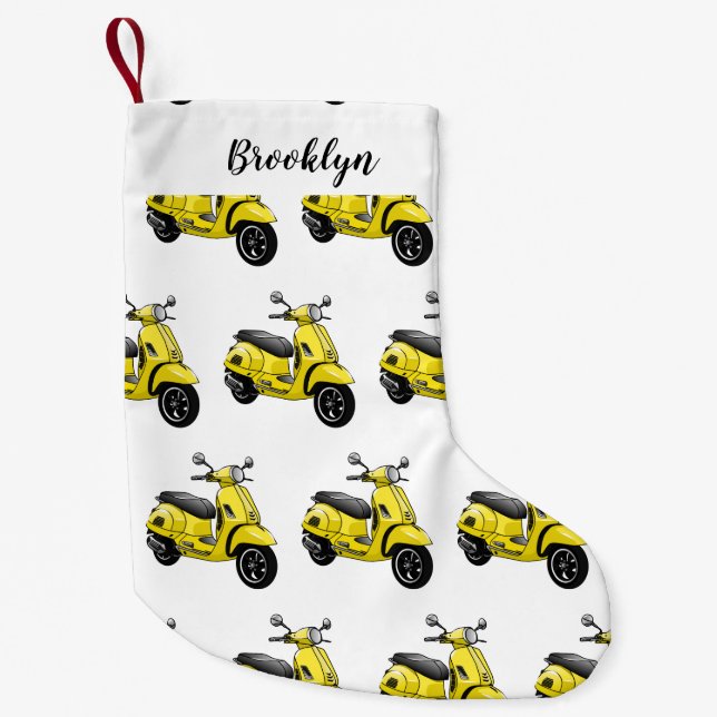 Moped motorcycle cartoon illustration small christmas stocking (Front)