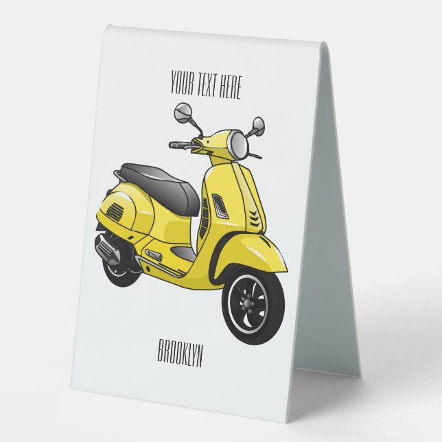 Moped motorcycle cartoon illustration table tent (Front)