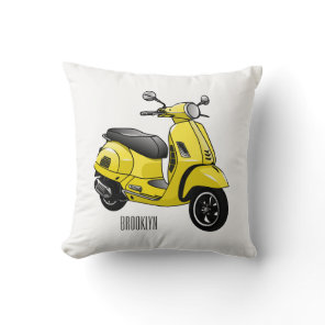 Moped motorcycle cartoon illustration throw pillow