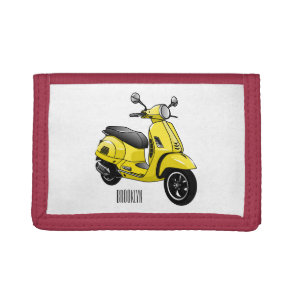 Moped motorcycle cartoon illustration tri-fold wallet
