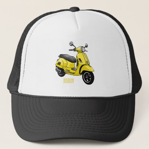 Moped motorcycle cartoon illustration trucker hat