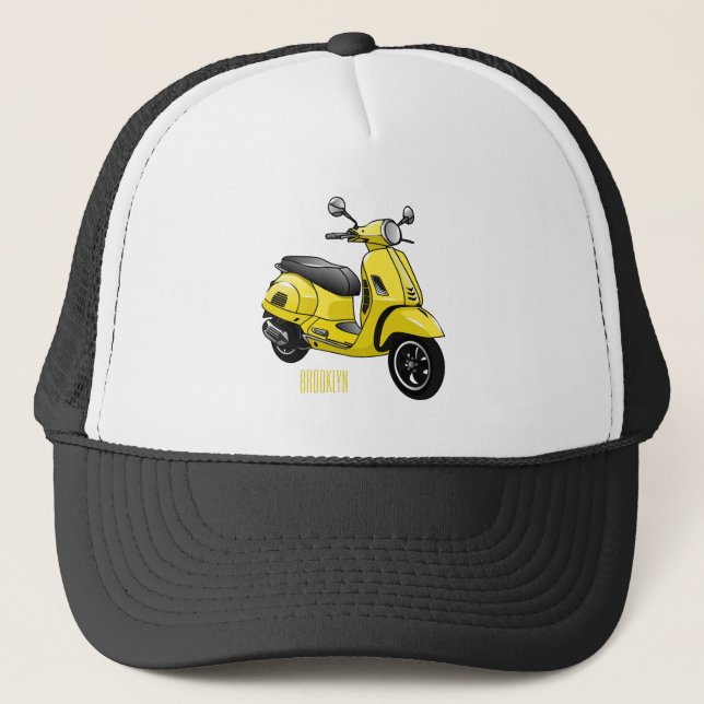 Moped motorcycle cartoon illustration trucker hat (Front)