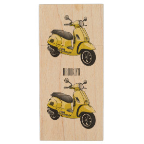 Moped motorcycle cartoon illustration wood flash drive