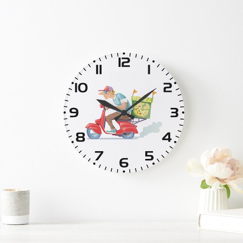 Moped Pizza Delivery Large Clock