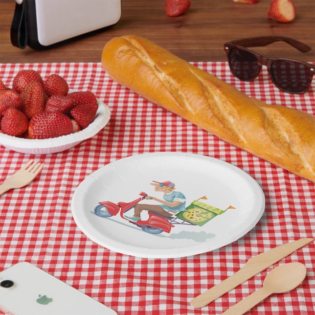 Moped Pizza Delivery Paper Plates (Creator Uploaded)