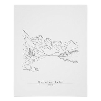 Moraine Lake Canada Minimalist Line Art Travel Poster