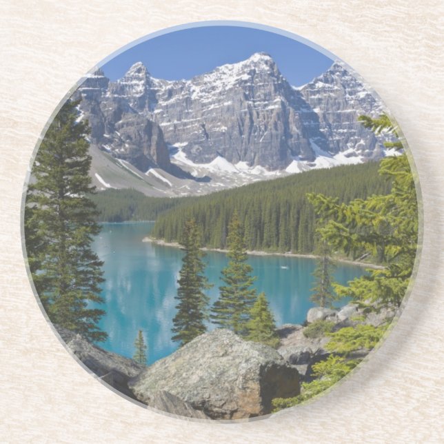 Moraine Lake, Canadian Rockies, Alberta, Canada Sandstone Coaster (Front)