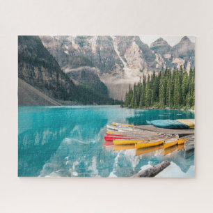 Moraine Lake Canoes Banff Canada Reflections Jigsaw Puzzle