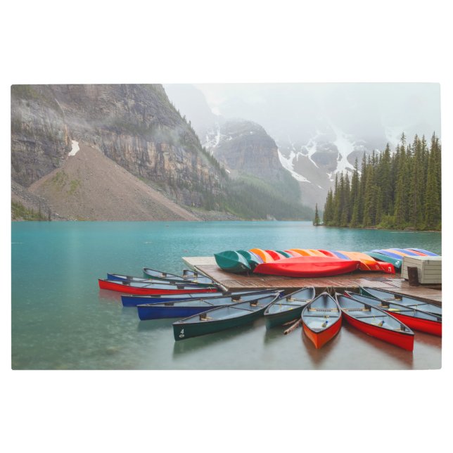 Moraine Lake Canoes Metal Print (Front)