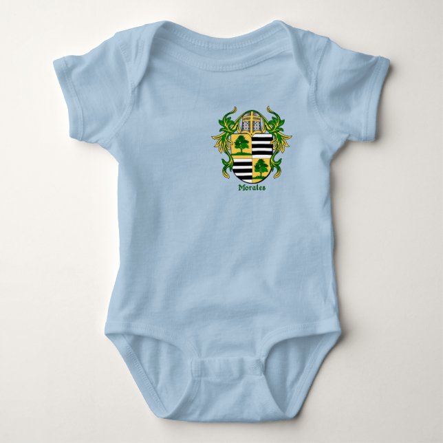 Morales Historical Shield with Helm and Mantle Baby Bodysuit (Front)