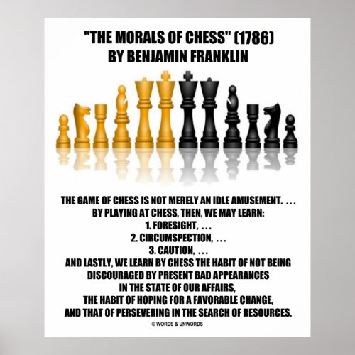 Morals Of Chess Benjamin Franklin Reflective Chess Poster