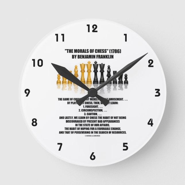 Morals Of Chess Benjamin Franklin Reflective Chess Round Clock (Front)