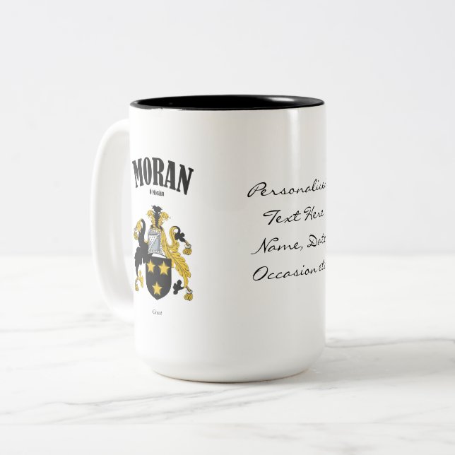 Moran Family Crest, Translation & Meaning Two-Tone Coffee Mug (Front Left)