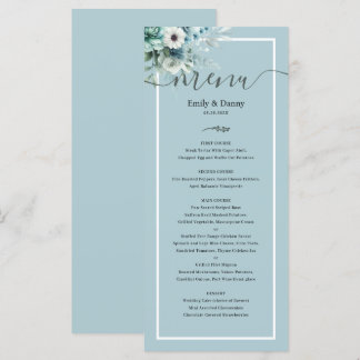 Morandi Ash Blue Elegant Botanical Wedding Menu