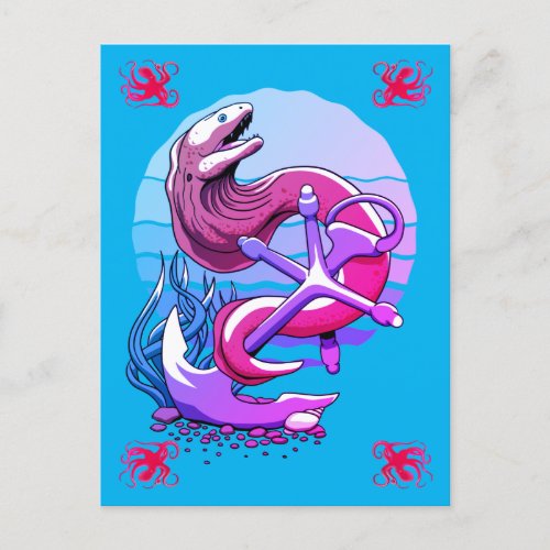 Moray Eel and Anchor and octopus Postcard