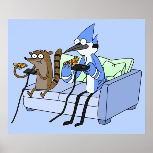 Mordecai and Rigby Pizza and Video Games Poster
