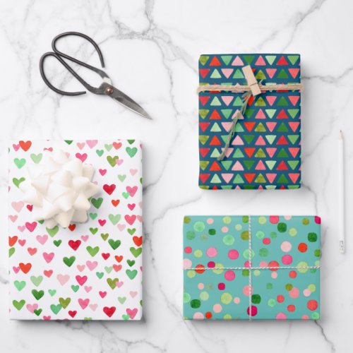 Morden Xmas Confetti Dots Abstract Triangle Heart Wrapping Paper Sheets