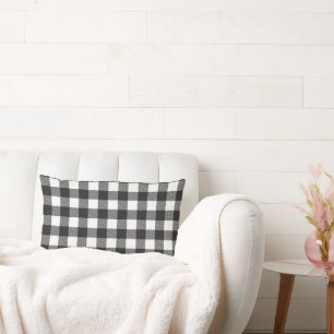 Mordern Black & White Buffalo Check Plaid Holiday Lumbar Pillow
