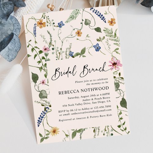 Mordern Boho Wildflowers Bridal Brunch Shower Invitation