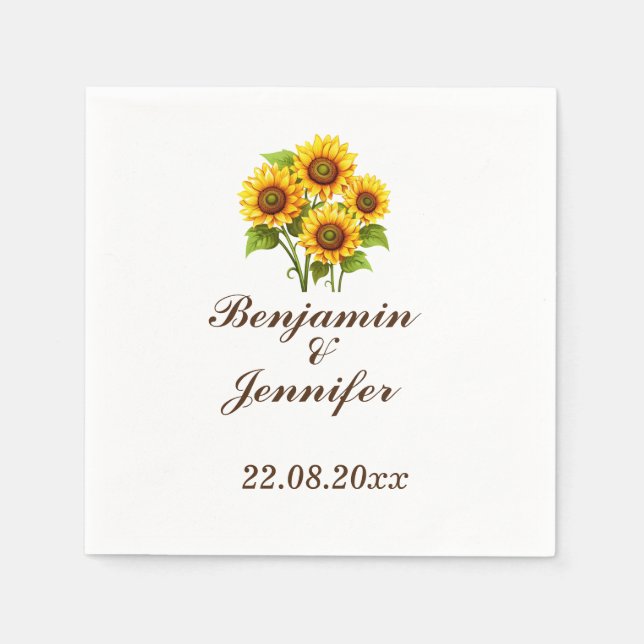 Mordern Elegant Rustic Boho Sunflower Wedding  Napkins (Front)