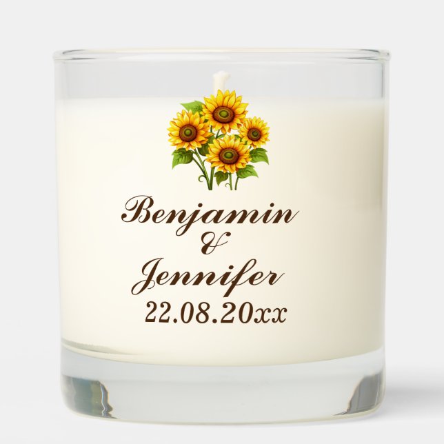 Mordern Elegant Rustic Boho Sunflower Wedding  Scented Candle (Front)