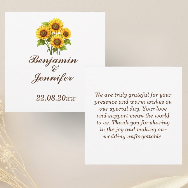 Mordern Elegant Rustic Boho Sunflower Wedding  Thank You Card (Creator Uploaded)