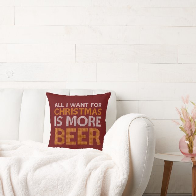 More Beer Ugly Holiday Sweater Throw Pillow (Couch)