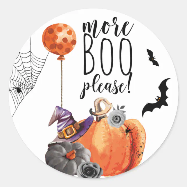 More Boo Please Watercolor Pumpkin Classic Round Sticker | Zazzle