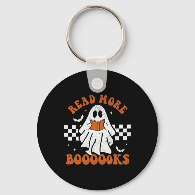More Books Cute Ghost Reading Book Teacher Hallowe Keychain (Front)