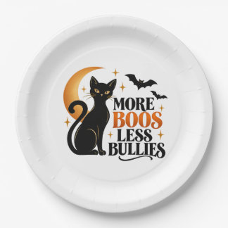 More Boos Less Bullies Black Cat Halloween Plates