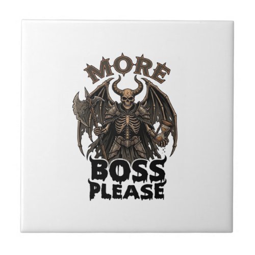 More Boss Please Halloween Demon Skeleton Axe Hour Ceramic Tile