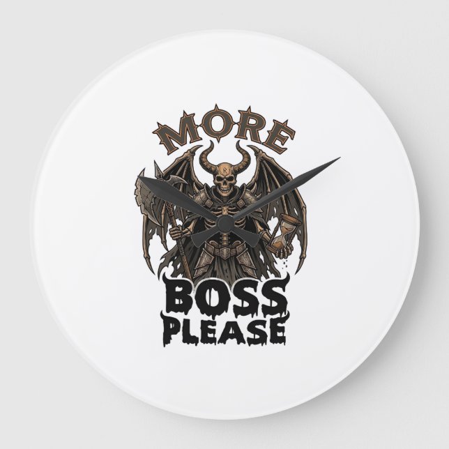 More Boss Please Halloween Demon Skeleton Axe Hour Large Clock (Front)