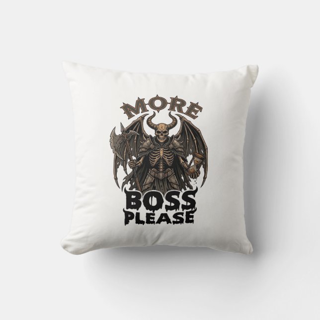 More Boss Please Halloween Demon Skeleton Axe Hour Throw Pillow (Front)
