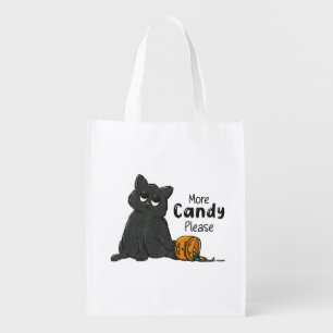 More Candy Please Halloween Black Cat Grocery Bag