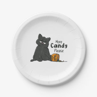 More Candy Please Halloween Black Cat Paper Plates
