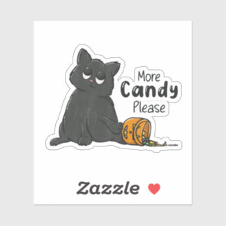 More Candy Please Halloween Black Cat Sticker