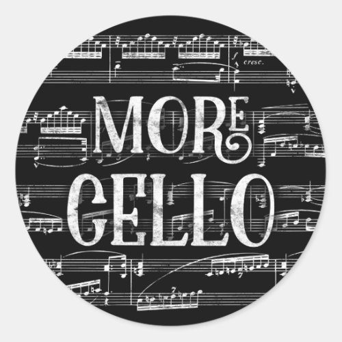 More Cello Chalkboard _ Black White Music Classic Round Sticker