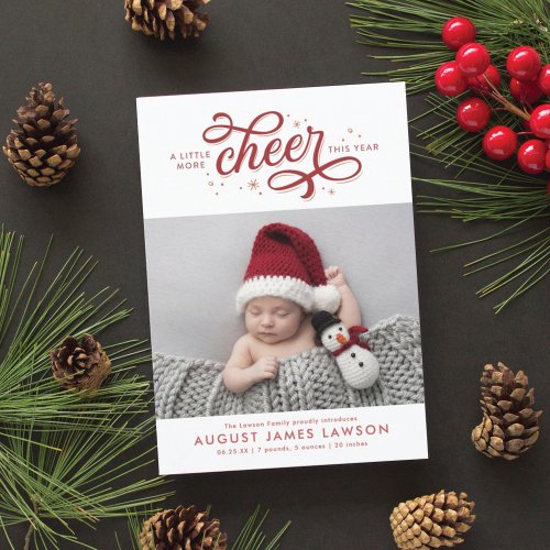More Cheer Christmas Birth Announcement Holiday